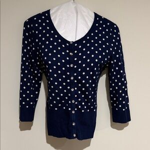 White House Black Market Navy and White Polka Dot Cardigan